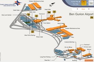 Міжнародний аеропорт імені Бен-Гуріона (Ben Gurion Airport) -   скачати схему   Код IATA: TLV   Розташування: 14 км від Тель-Авіва   Офіційний сайт:   Довідка: +972 3 937 11 11   Послугу прокату автомобілів в аеропорту імені Бен-Гуріона надають такі компанії, як Avis, Hertz, Budget, Dollar Thrifty, Eldan і Shlomo Sixt