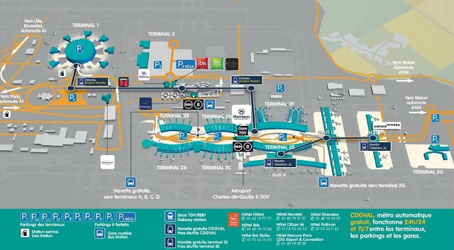 Загальну схему всього аеропорту Шарль-де-Голль наводимо нижче: