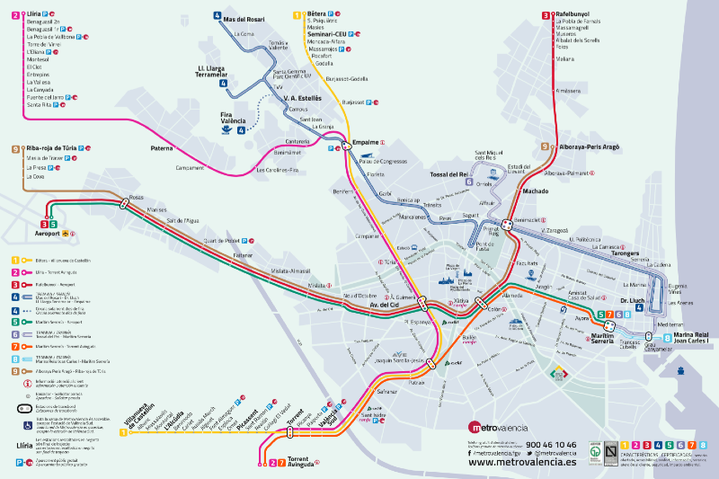 Схема метро Валенсії   Карта міського транспорту Валенсії