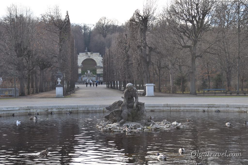 Фонтани, звичайно ж, не працювали, але вигляд від фонтану «Нептун» на палац Шенбрунн дуже красивий